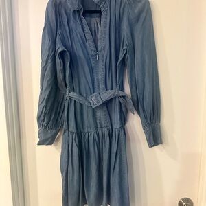 Karl Lagerfeld Denim Blue Long Sleeve Dress Belted Waist Super Flattering NWOT